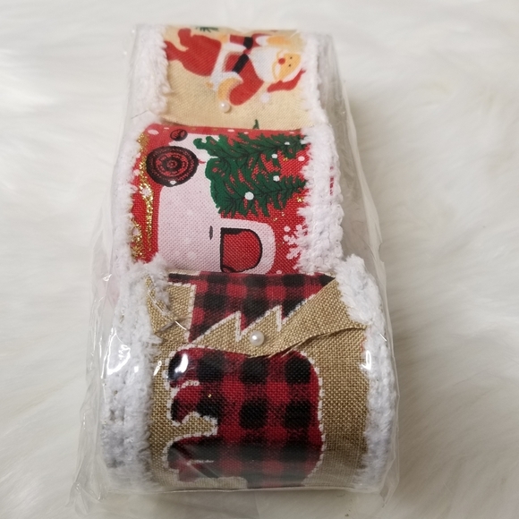 3 Rolls 18 Yards‎ Christmas Fabric Ribbon Winter Themed Decorative Burlap - Picture 4 of 6